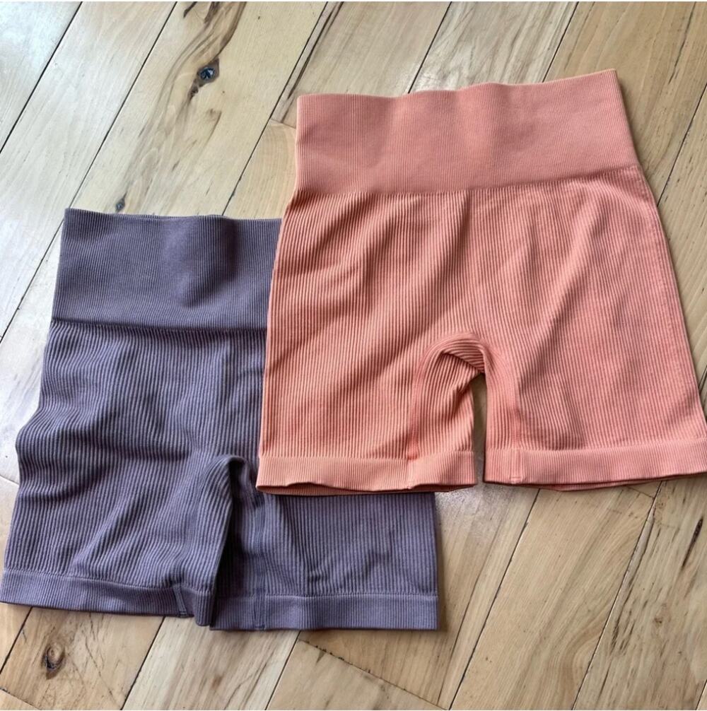 NWOT Yoga Shorts Gym Workout Lounge Athleisure Stretchy Contour Ribbed (2 pair)